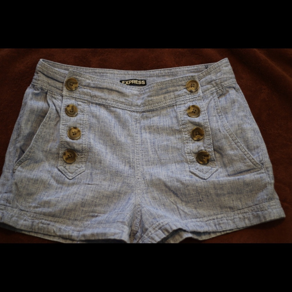 Express Blue Stripe With Front Buttons Shorts - image 2